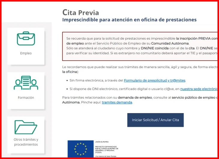 Acceder al portal ‘Sede Electrónica del SEPE’ y seleccionar ‘Cita Previa’