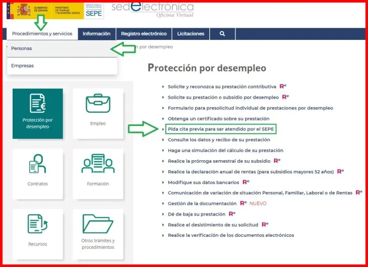 Buscar el formulario de solicitud de prestaciones en la sede del SEPE